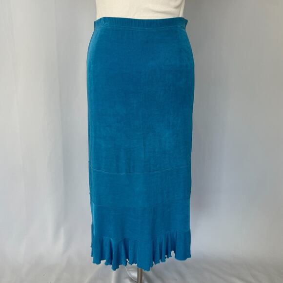 Y2K Tiered Skirt Plus Size 3X Blue Solid Ruffle Stretch Whimsical Fairy Boho Vtg - Picture 8 of 14